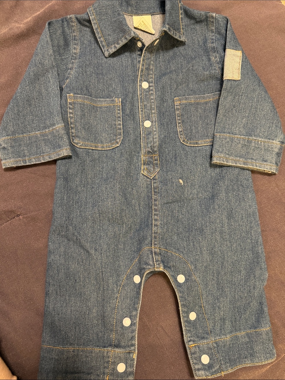 Kids Denim Snap-Front Romper - Blue